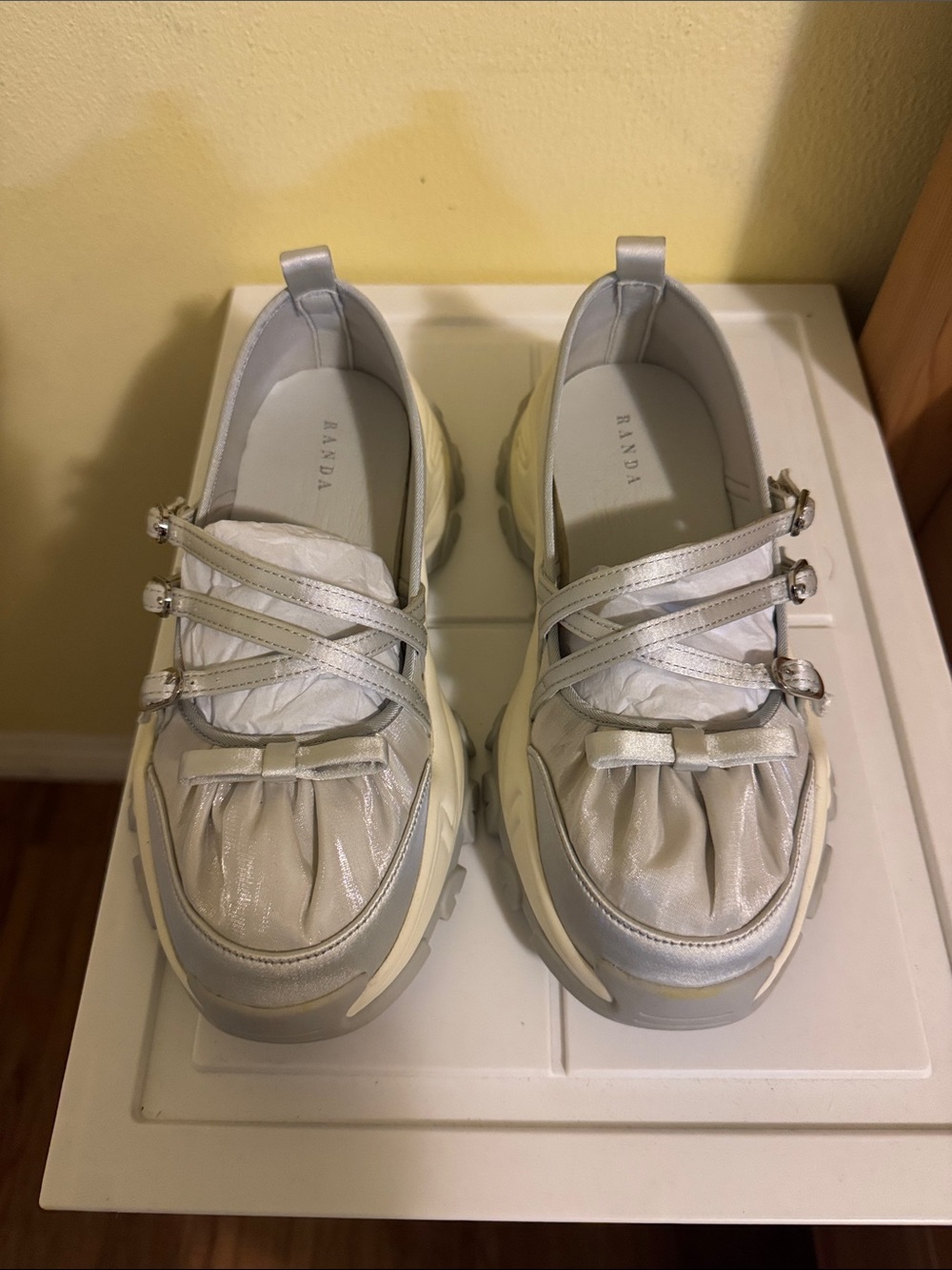 RANDA Silver Leather Platform Loafers